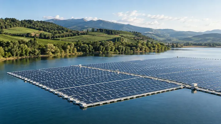Floating solar installation on a reservoir