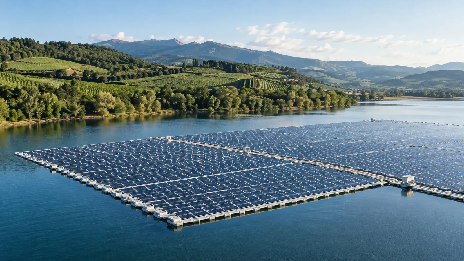 Floating solar installation on a reservoir